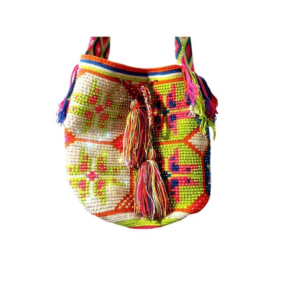 WAYUU Handmade Crochet Beaded Crossbody Bag Multicolor Tasseled Bohemian Hippie - Picture 4 of 15